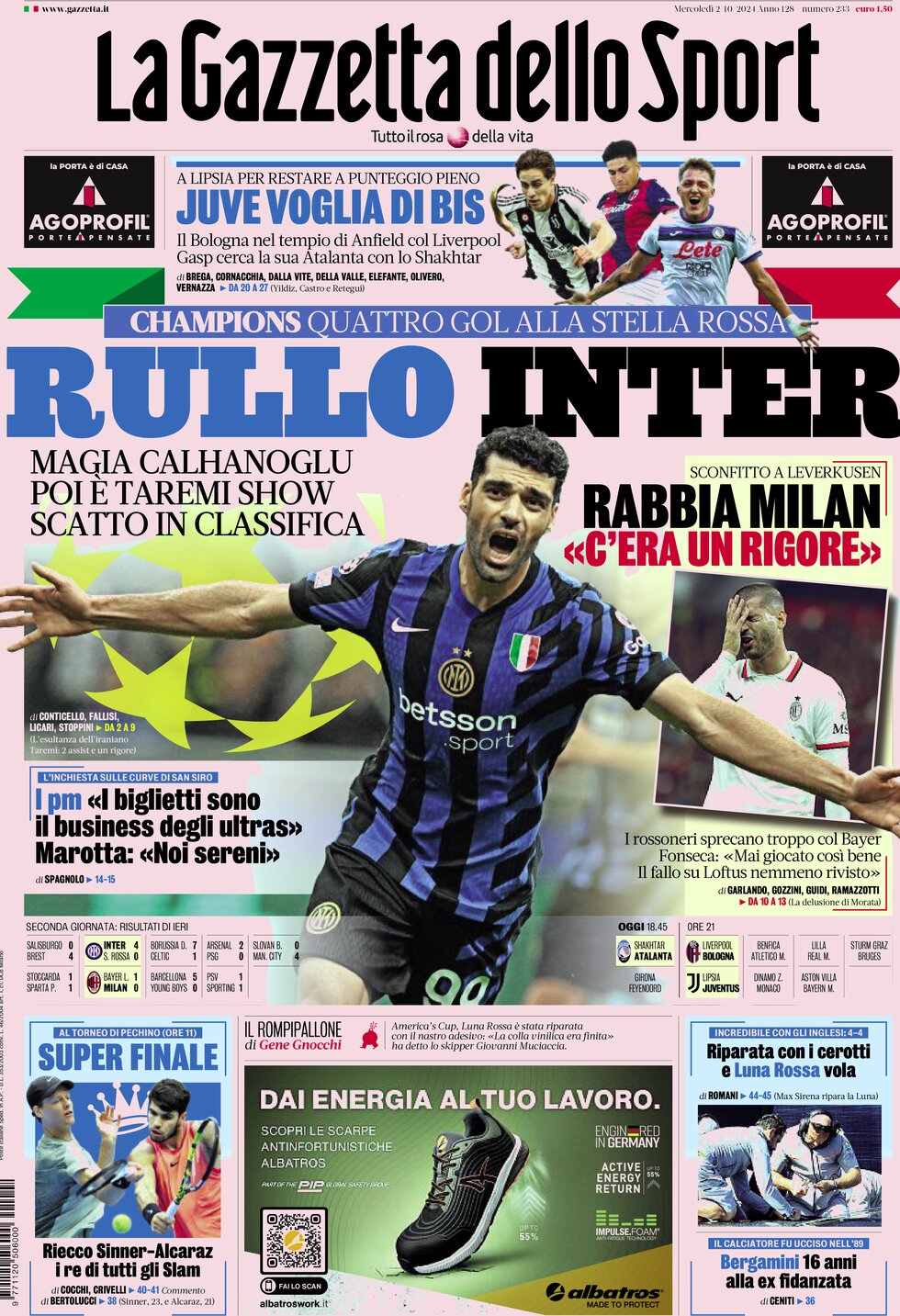 Prima Pagina La Gazzetta dello Sport 02/10/2024