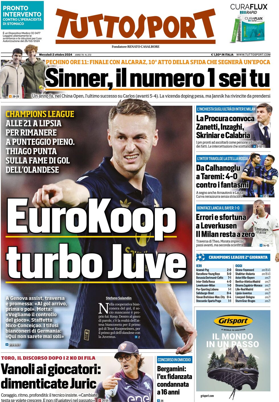 Prima Pagina Tuttosport 02/10/2024