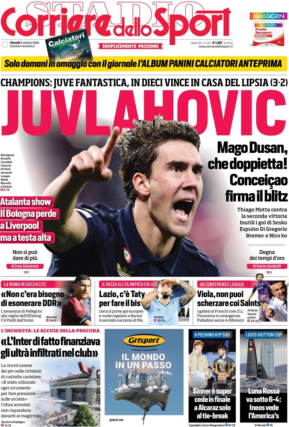 Prima Pagina Corriere dello Sport 03/10/2024