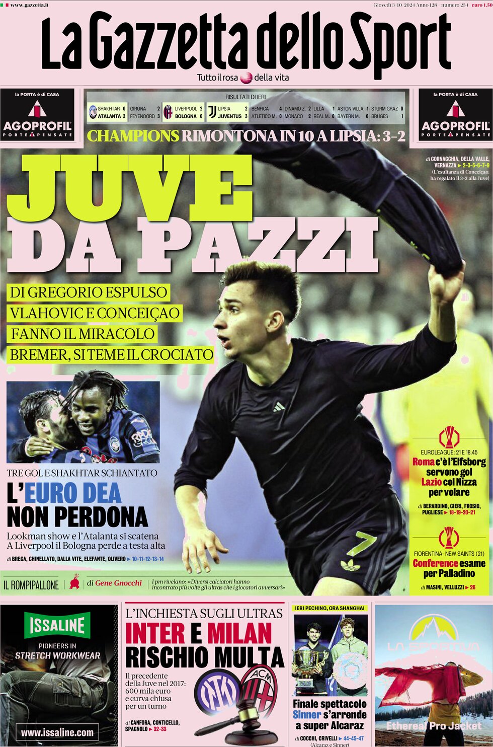 Prima Pagina La Gazzetta dello Sport 03/10/2024