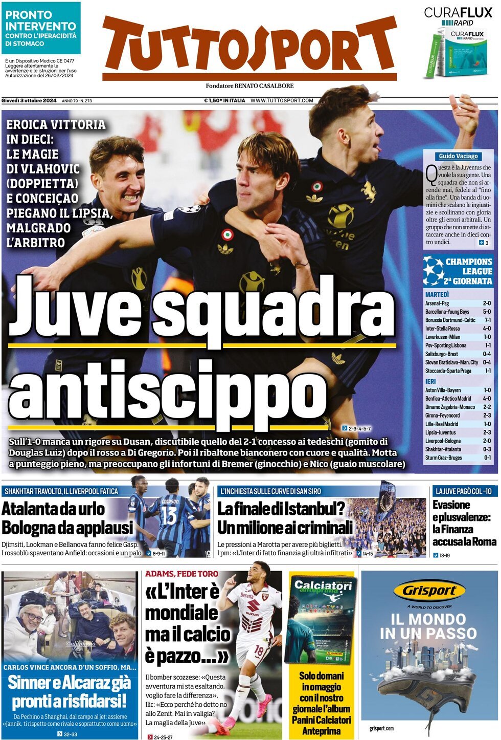 Prima Pagina Tuttosport 03/10/2024