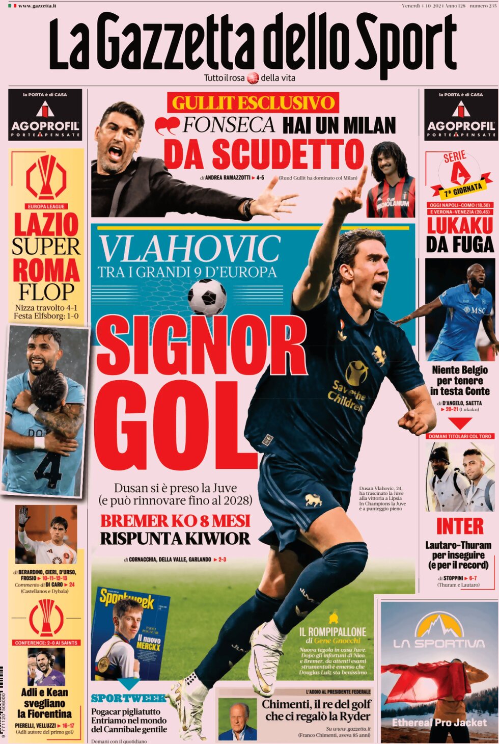 Prima Pagina La Gazzetta dello Sport 04/10/2024