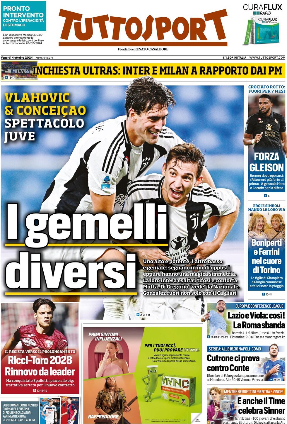 Prima Pagina Tuttosport 04/10/2024