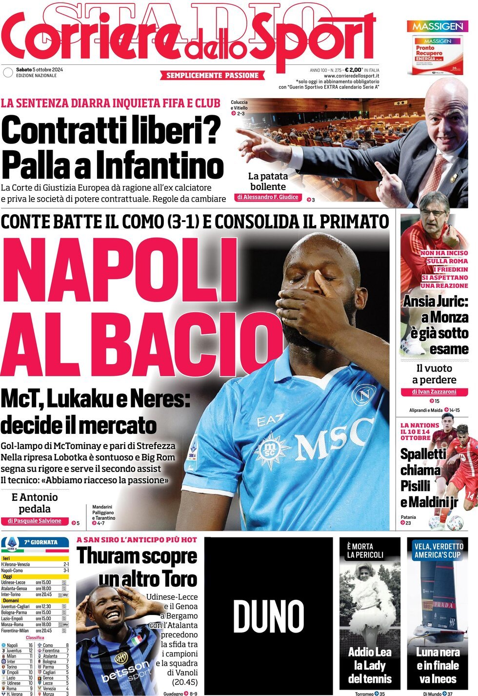 Prima Pagina Corriere dello Sport 05/10/2024