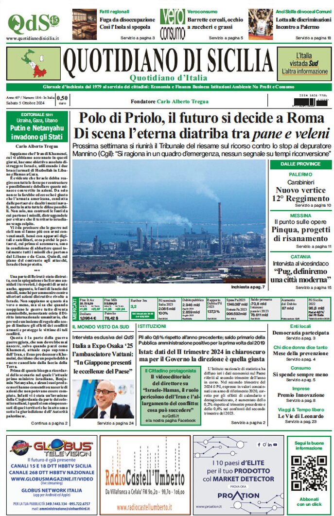 Prima Pagina Quotidiano di Sicilia 05/10/2024