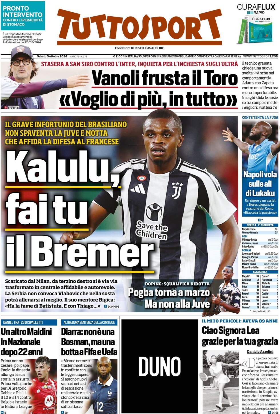 Prima Pagina Tuttosport 05/10/2024