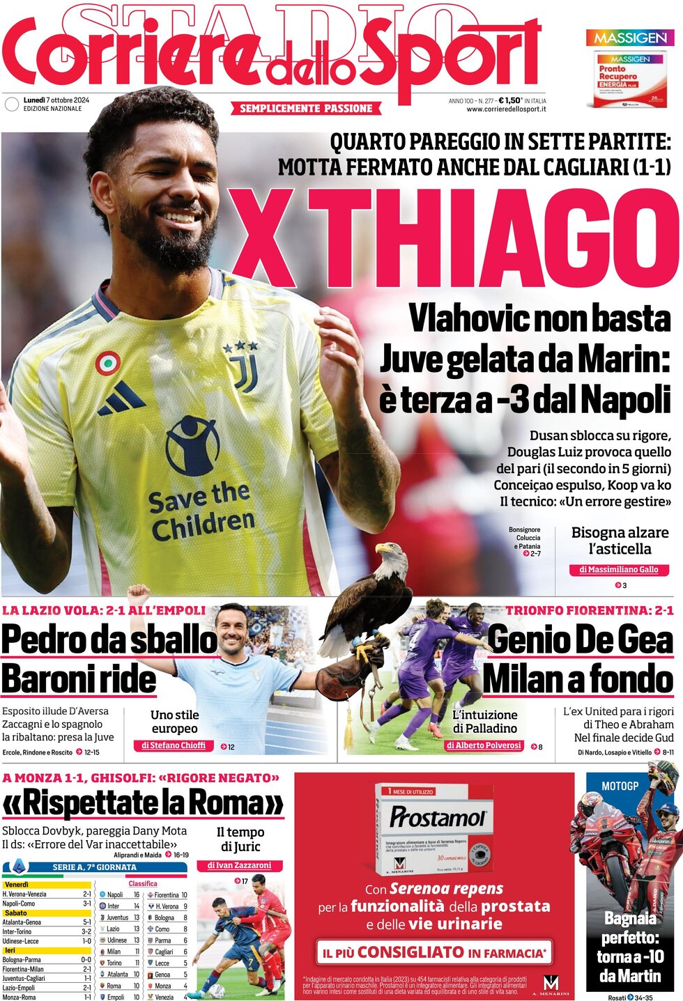 Prima Pagina Corriere dello Sport 07/10/2024