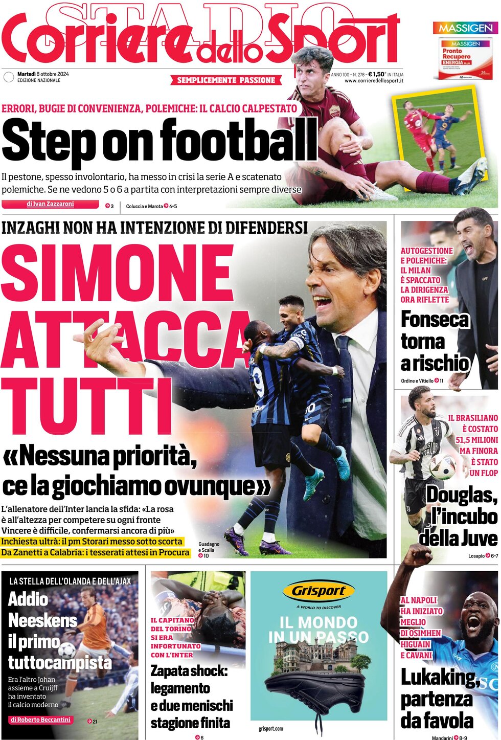 Prima Pagina Corriere dello Sport 08/10/2024