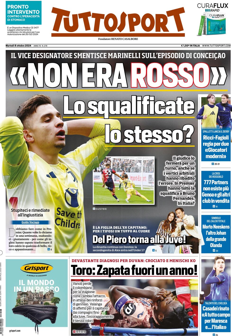 Prima Pagina Tuttosport 08/10/2024