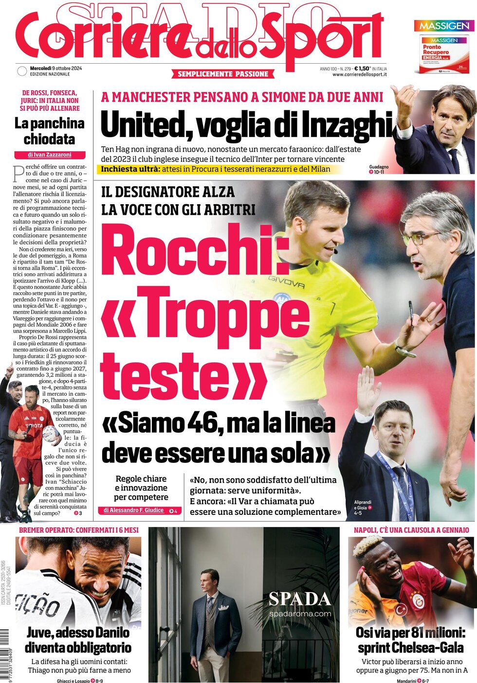 Prima Pagina Corriere dello Sport 09/10/2024