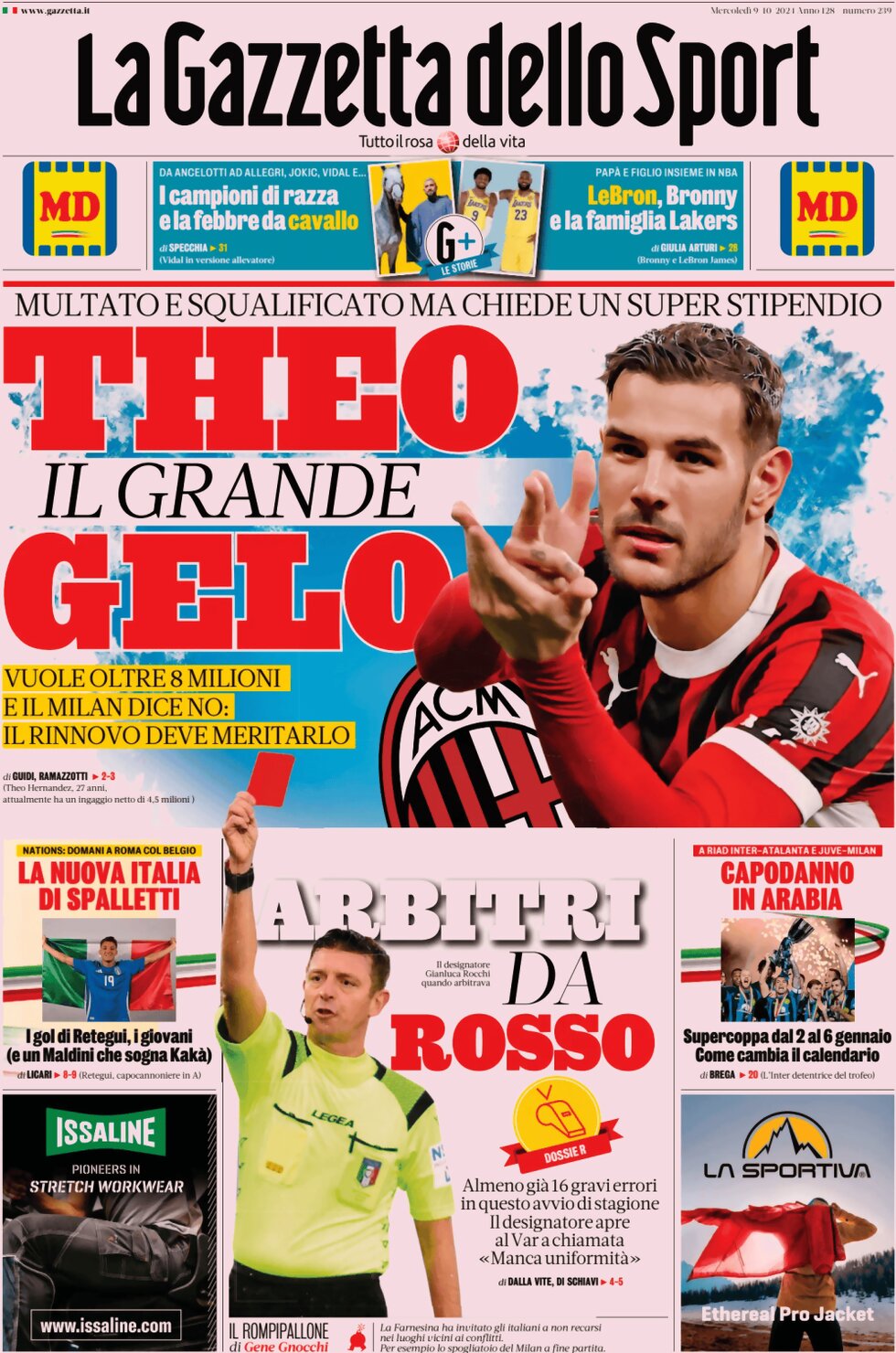 Prima Pagina La Gazzetta dello Sport 09/10/2024