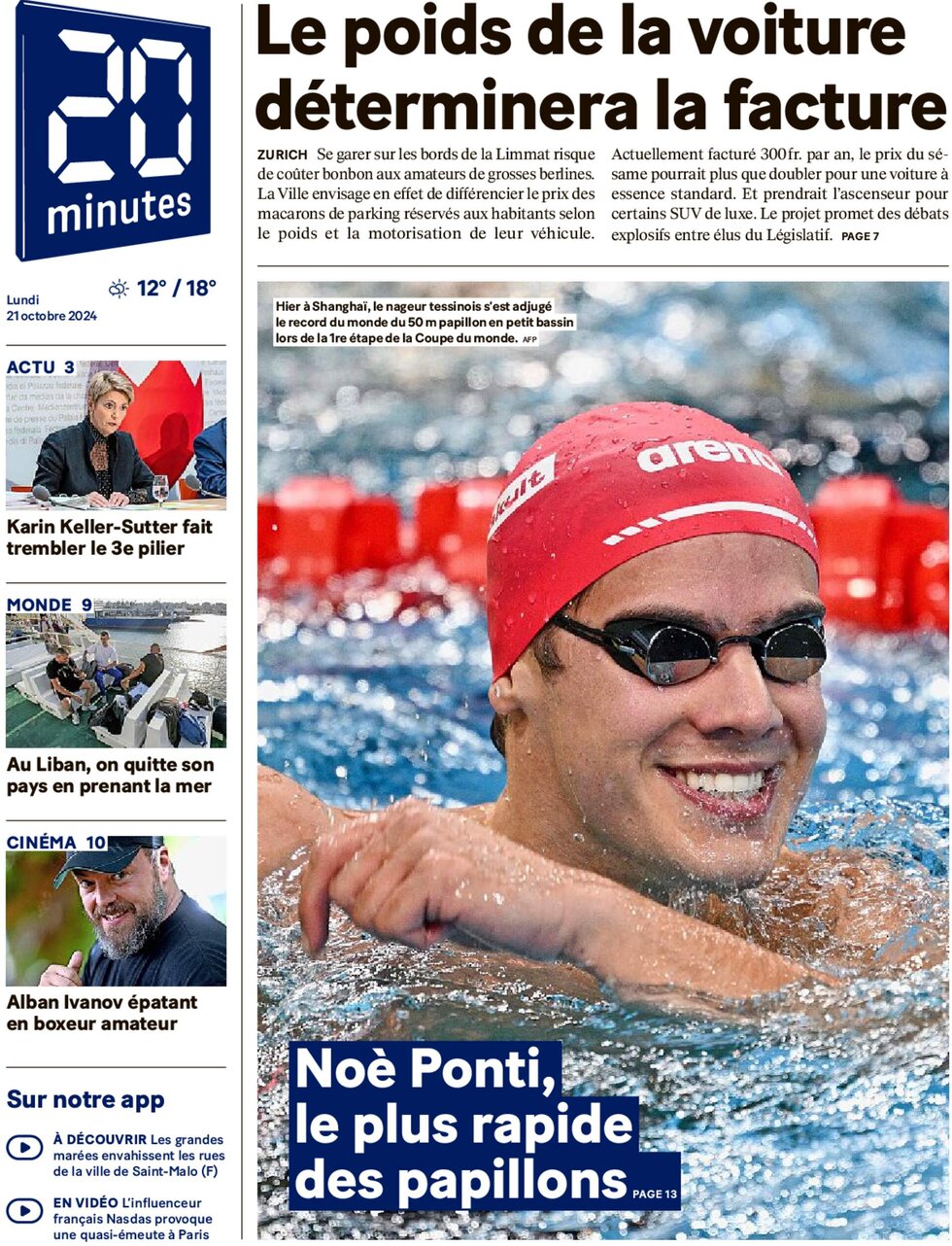 Prima Pagina 20 Minutes 21/10/2024