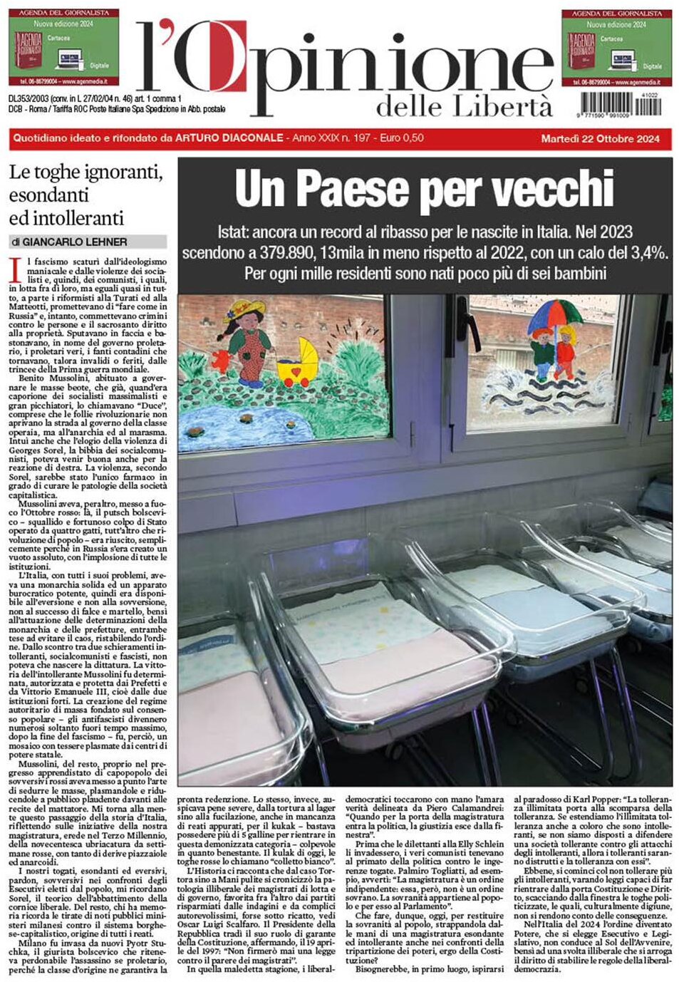 Prima Pagina L'Opinione delle Libertà 22/10/2024