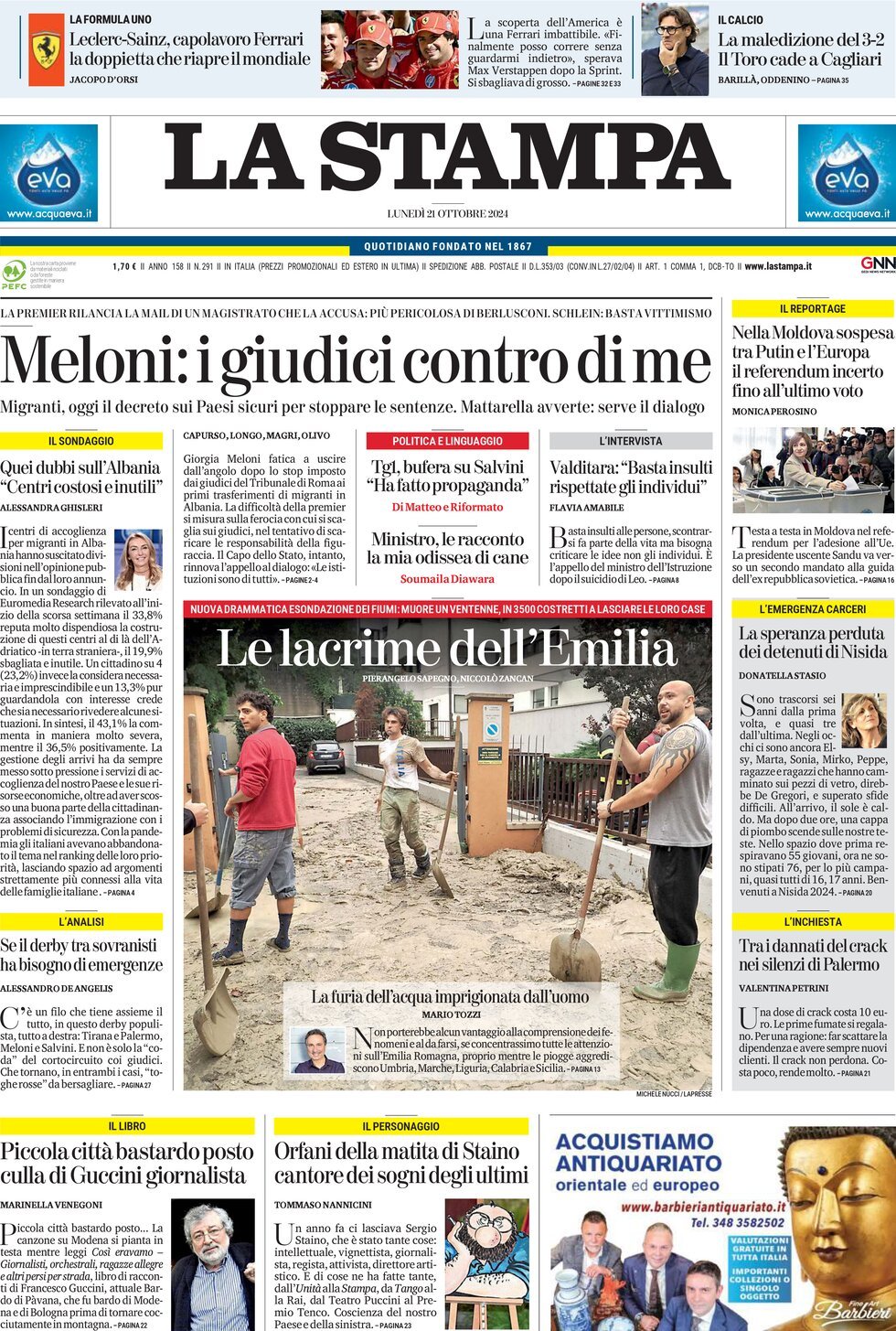 Prima Pagina La Stampa 21/10/2024