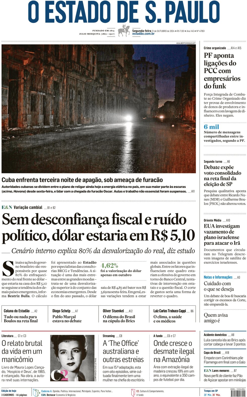 Prima Pagina O Estado de S. Paulo 21/10/2024