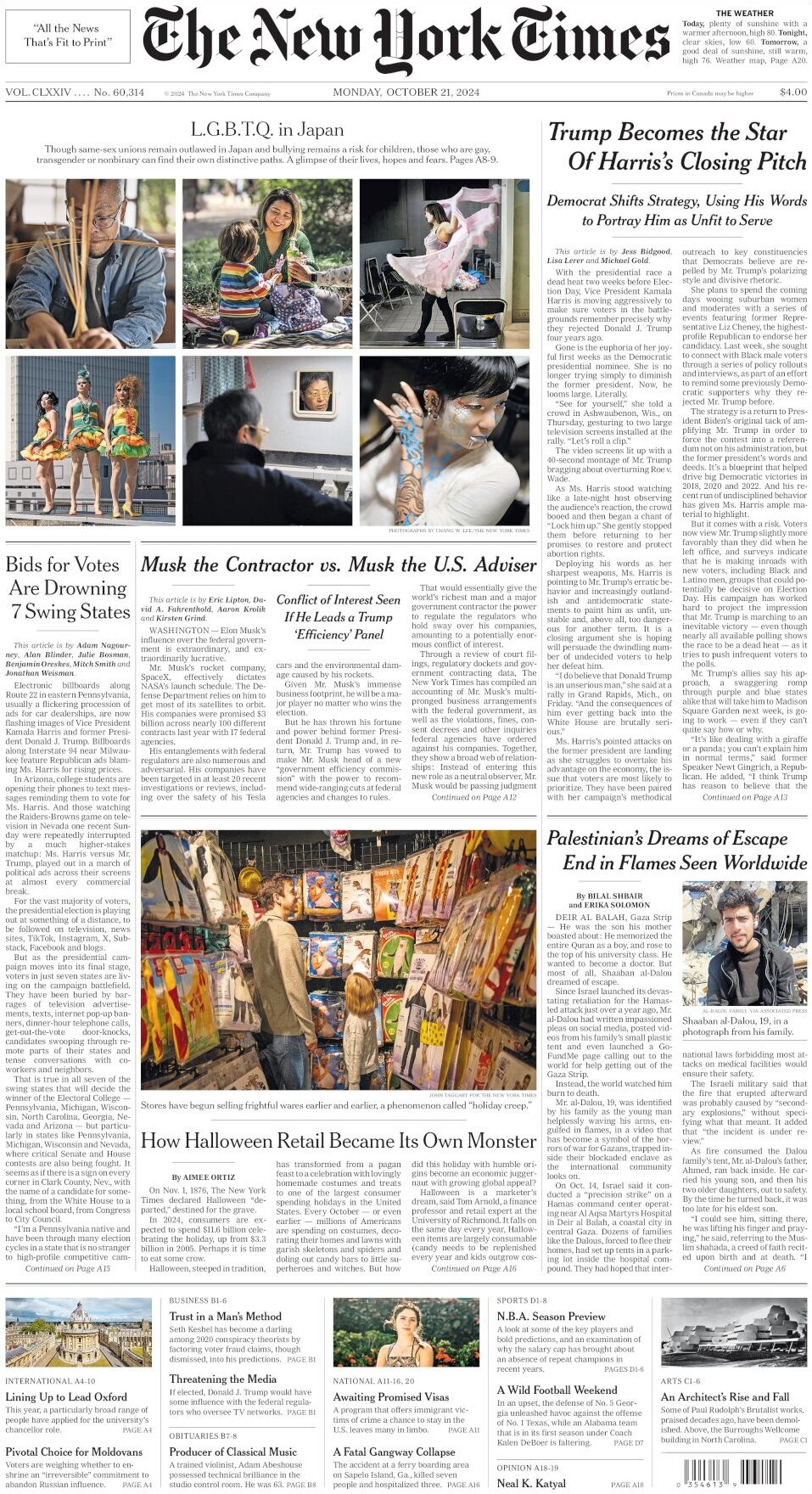 Prima Pagina The New York Times 21/10/2024