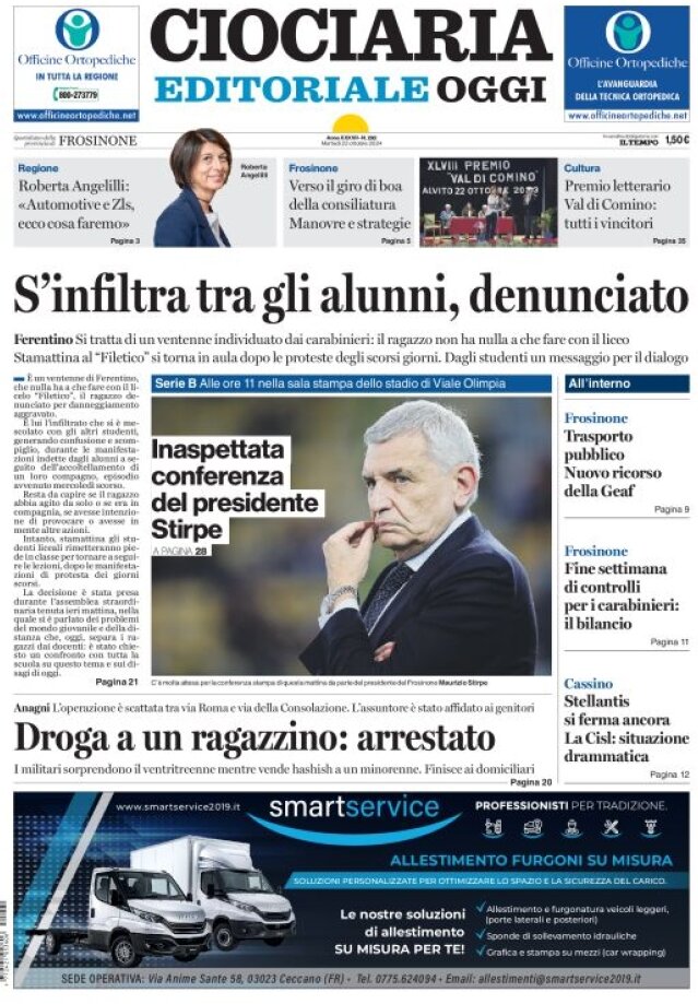 Prima Pagina Ciociaria Editoriale Oggi 22/10/2024