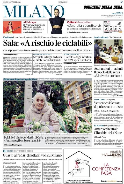 Prima Pagina Corriere della Sera (Milano) 22/10/2024