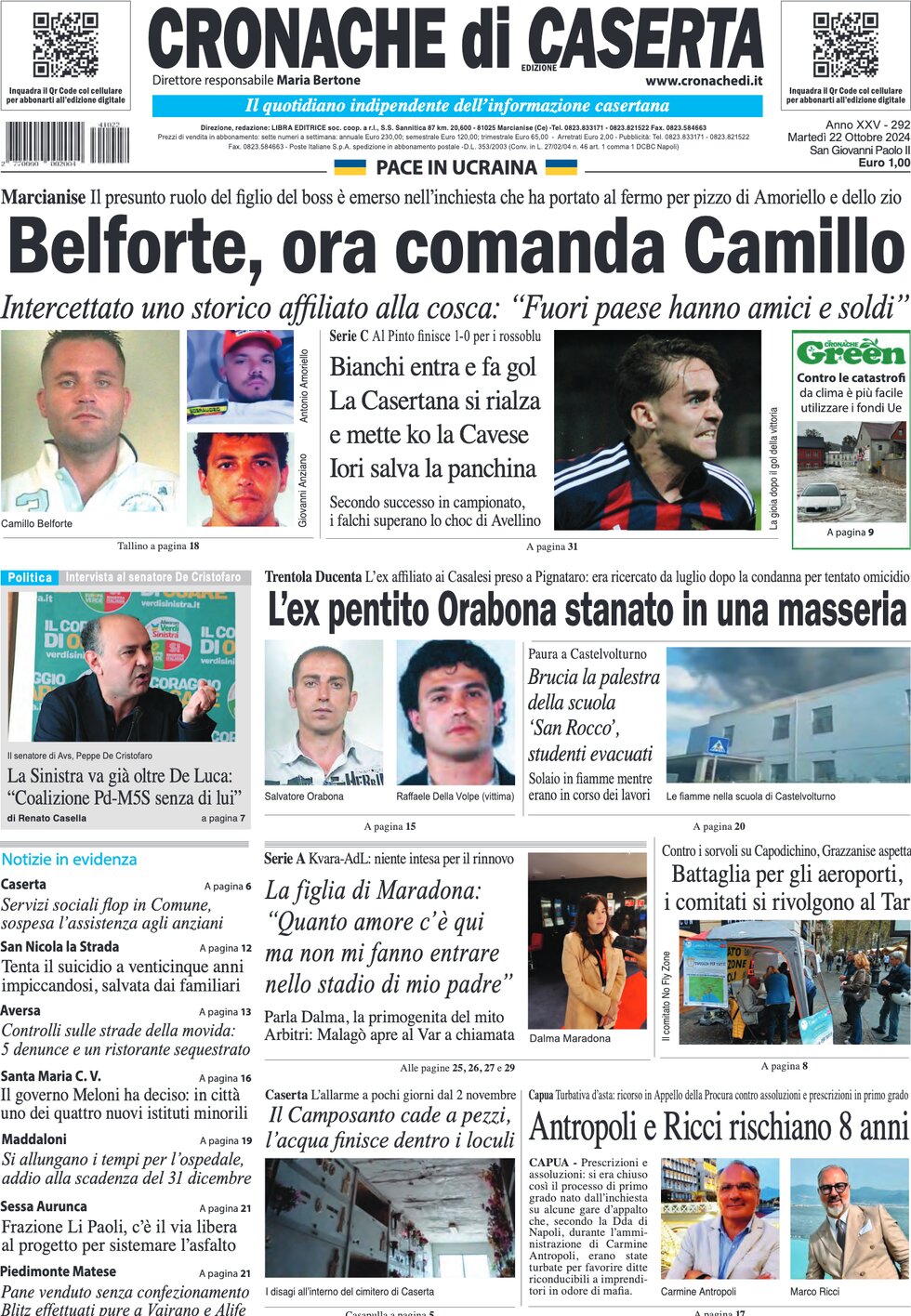 Prima Pagina Cronache di Caserta 22/10/2024