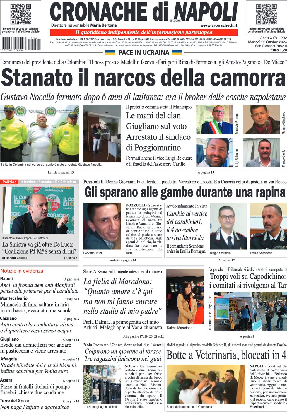 Prima Pagina Cronache di Napoli 22/10/2024