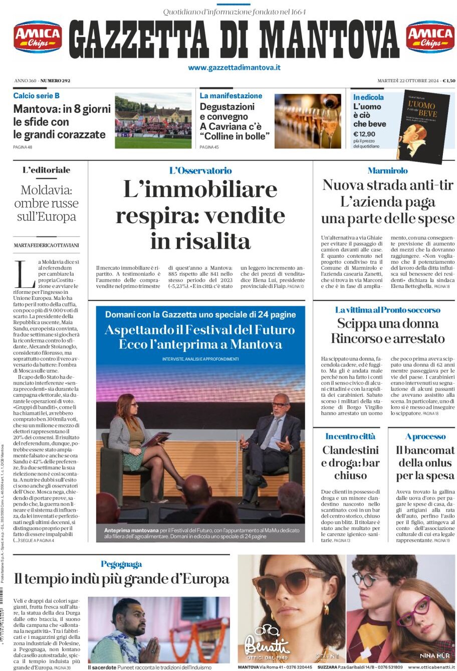 Prima Pagina Gazzetta di Mantova 22/10/2024