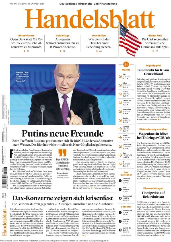 Prima Pagina Handelsblatt 22/10/2024