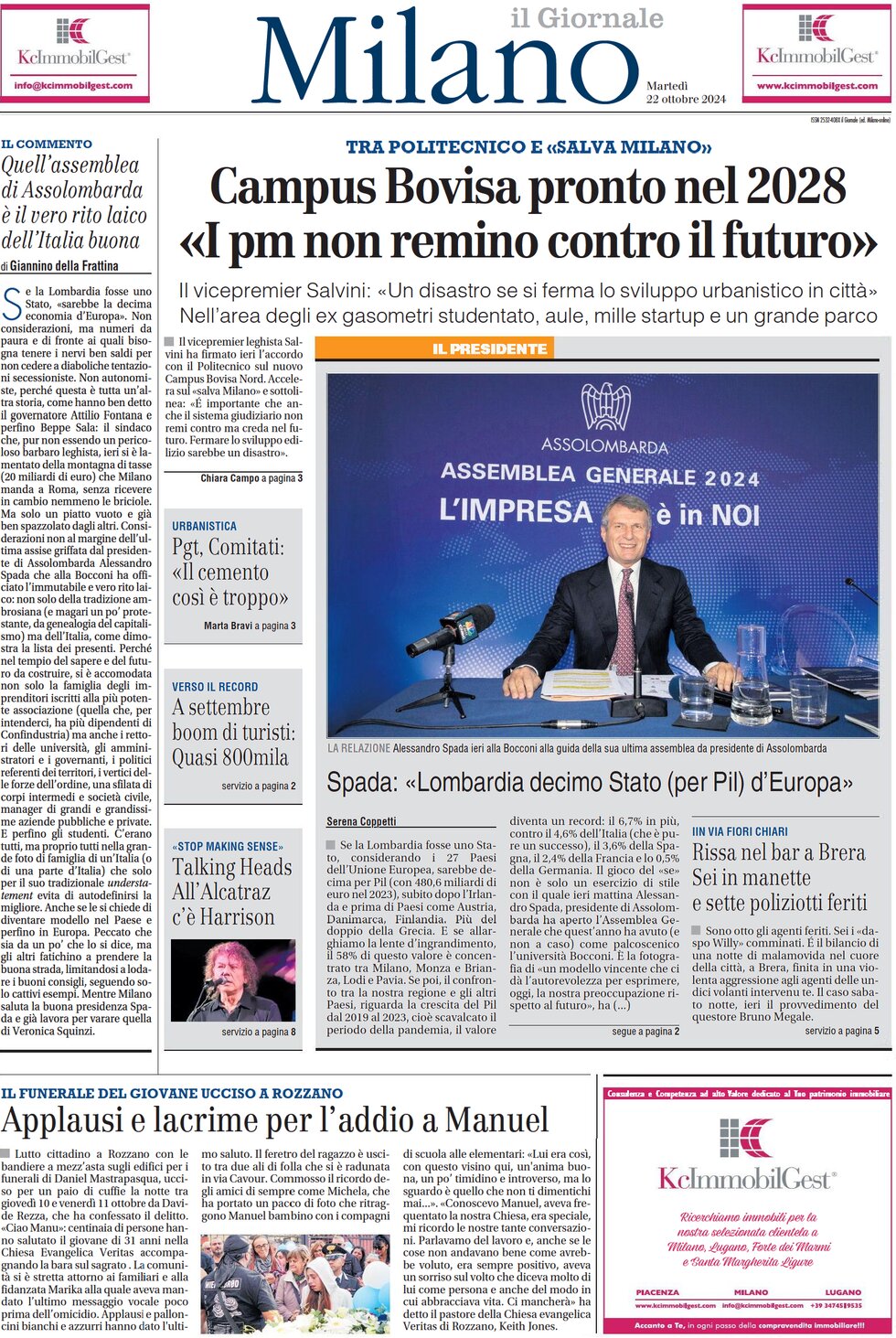 Prima Pagina Il Giornale (Milano) 22/10/2024