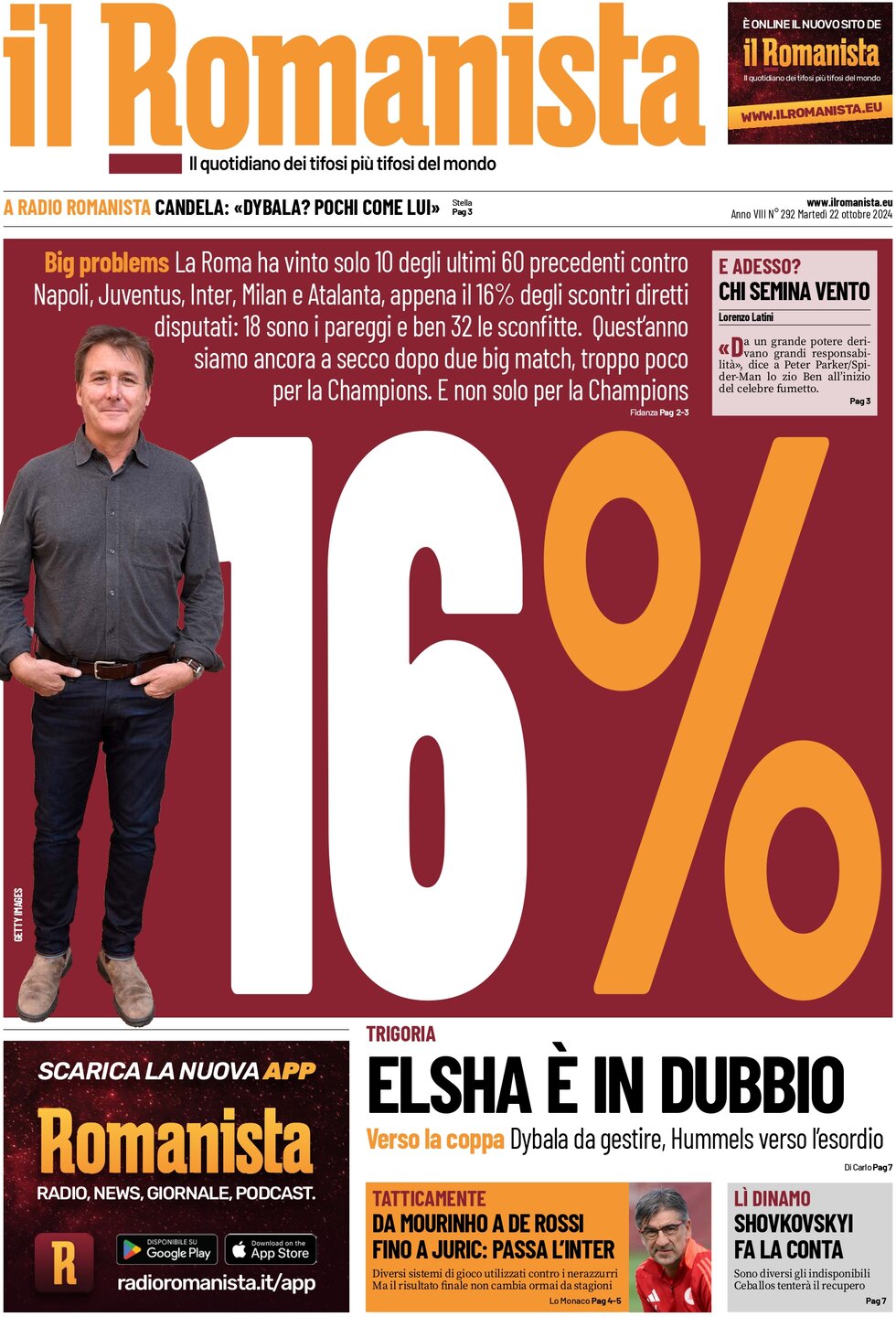 Prima Pagina Il Romanista 22/10/2024