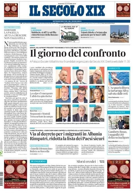 Prima Pagina Il Secolo XIX 22/10/2024