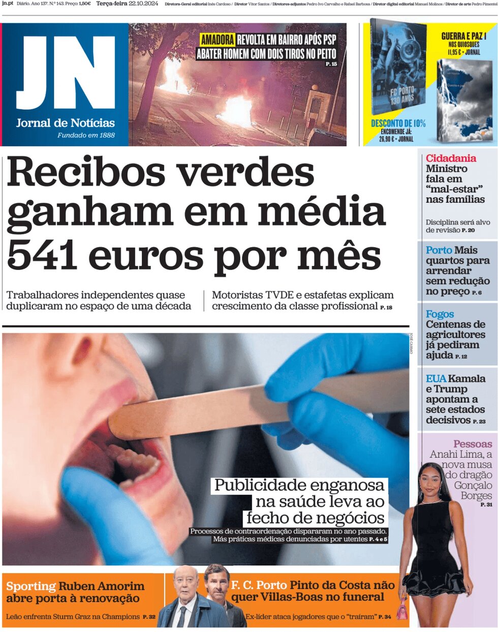 Prima Pagina Jornal de Notícias 22/10/2024