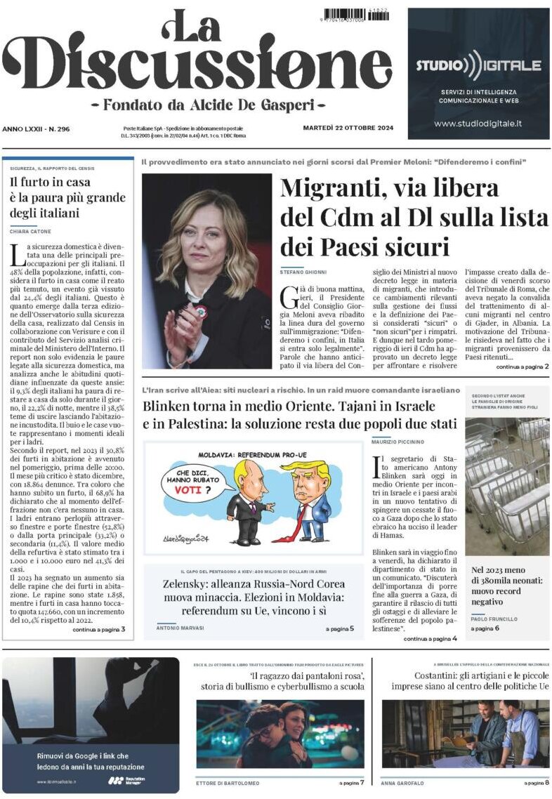 Prima Pagina La Discussione 22/10/2024