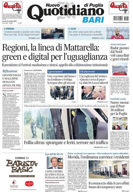 Prima Pagina Nuovo Quotidiano di Puglia (Bari) 22/10/2024