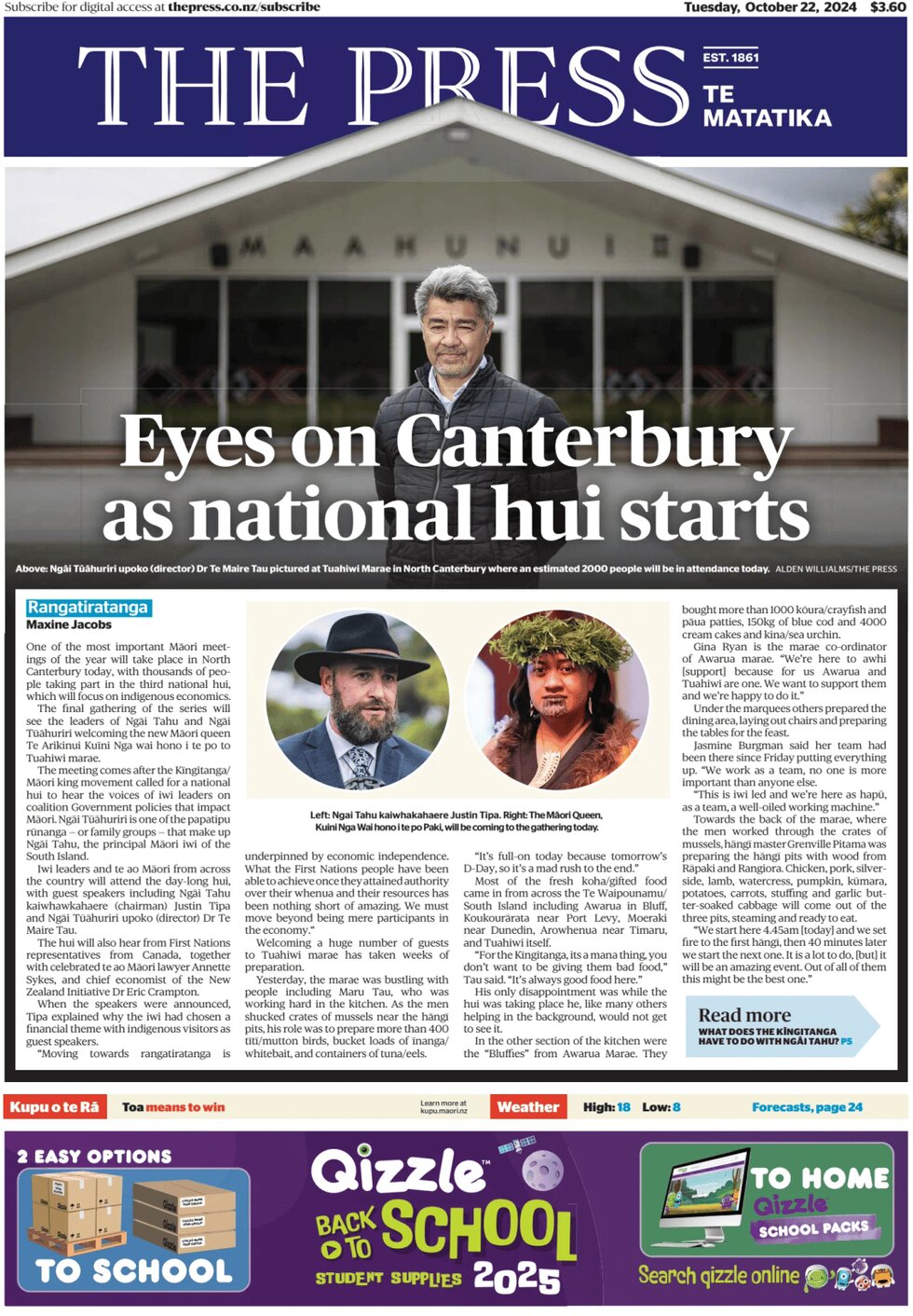 Prima Pagina The Press (NZ) 22/10/2024