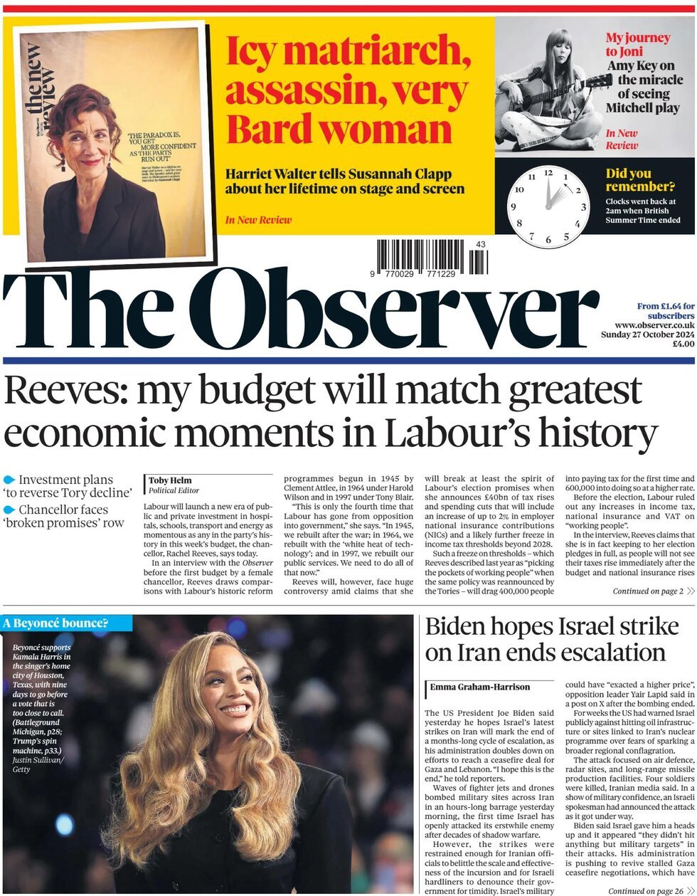 Copertina The Observer 27/10/2024