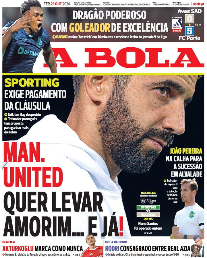 Prima Pagina A Bola 29/10/2024