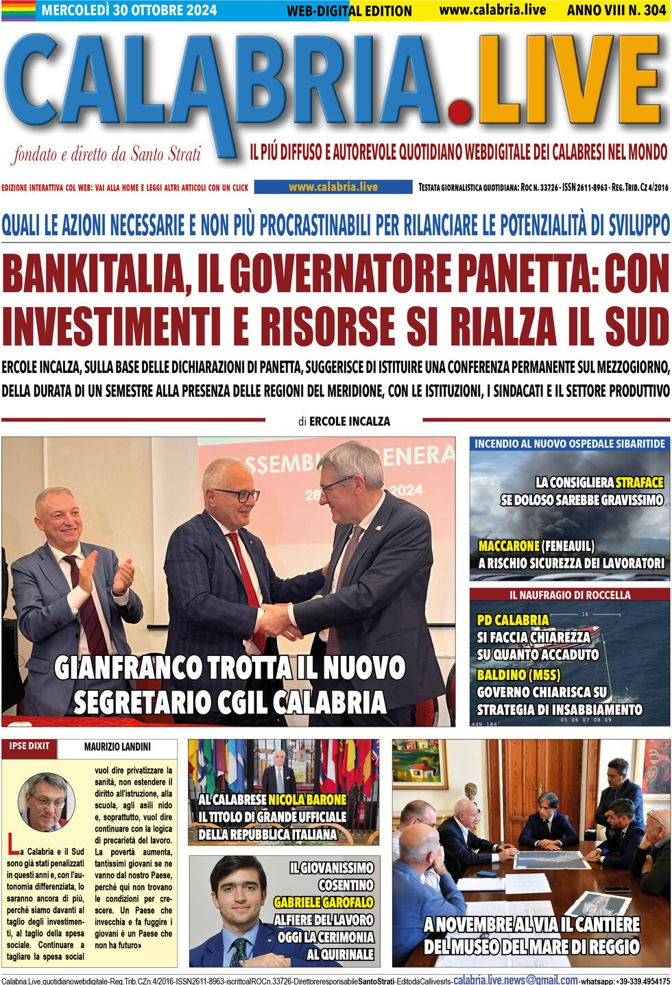 Prima Pagina Calabria Live 30/10/2024