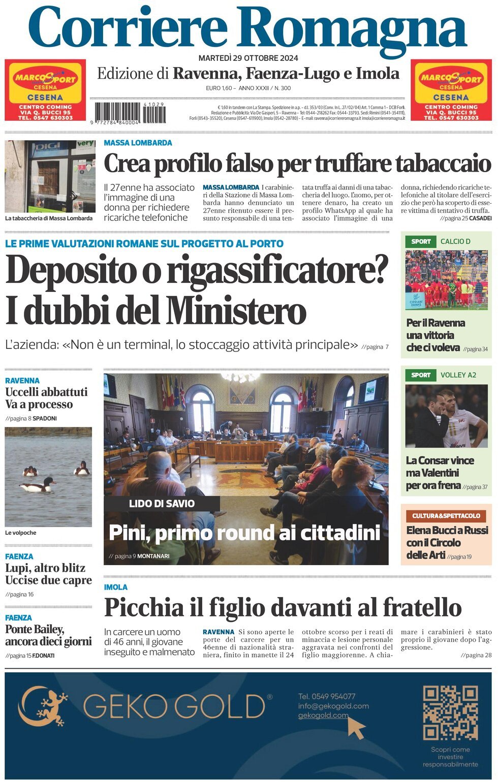 Prima Pagina Corriere Romagna (Ravenna e Imola) 29/10/2024