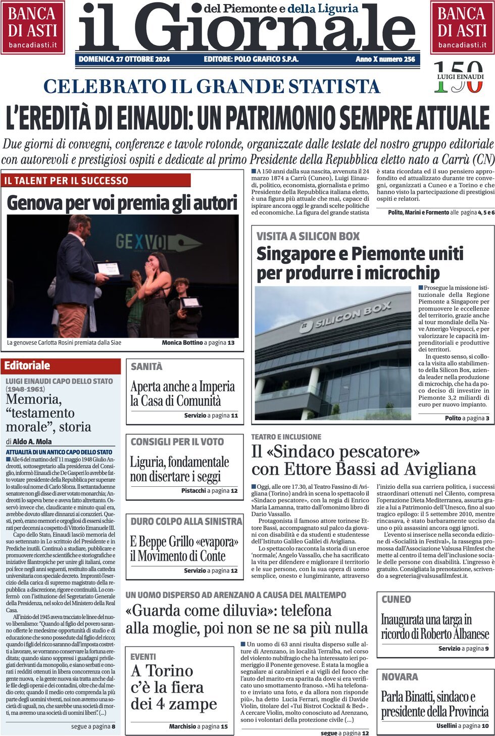 Prima Pagina Il Giornale del Piemonte e della Liguria 27/10/2024