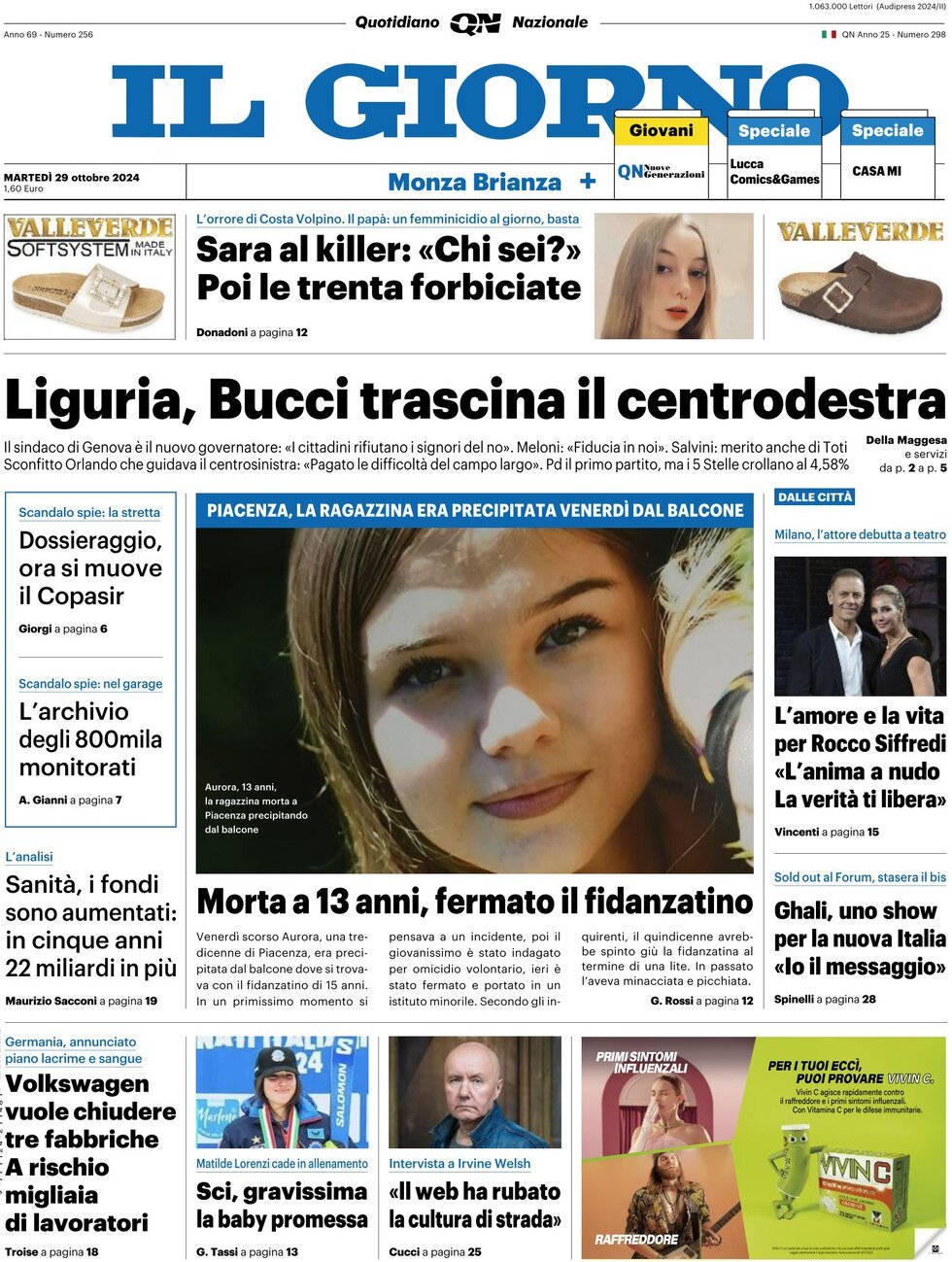 Prima Pagina Il Giorno (Monza Brianza) 29/10/2024