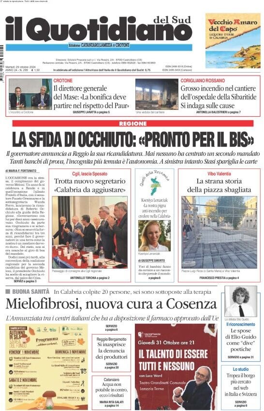 Prima Pagina Il Quotidiano del Sud (Catanzaro) 29/10/2024