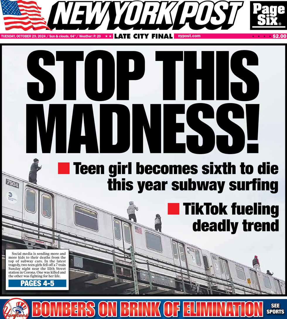 Prima Pagina New York Post 29/10/2024