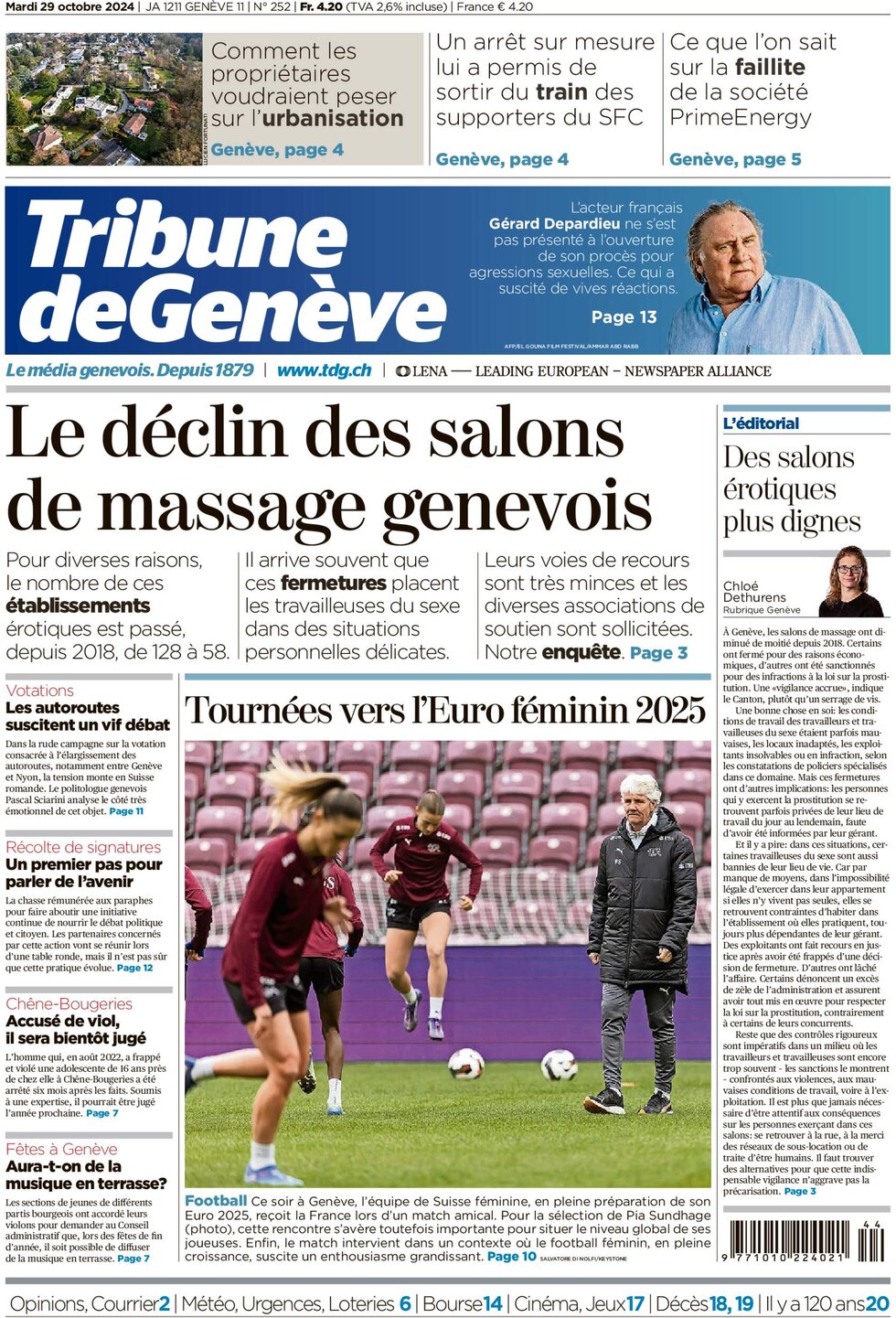 Prima Pagina Tribune de Genève 29/10/2024