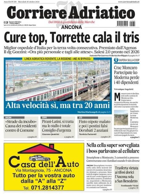 Prima Pagina Corriere Adriatico (Ancona) 30/10/2024