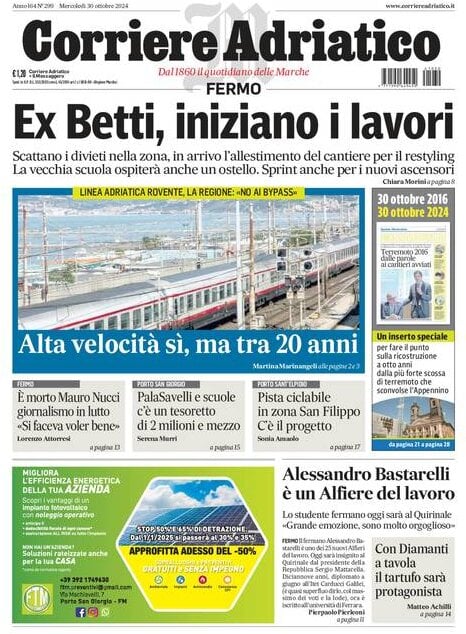 Prima Pagina Corriere Adriatico (Fermo) 30/10/2024