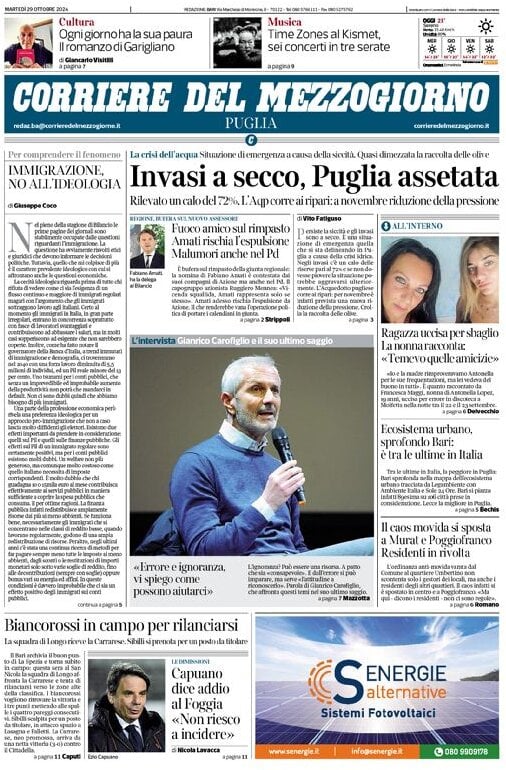 Prima Pagina Corriere del Mezzogiorno (Puglia) 30/10/2024