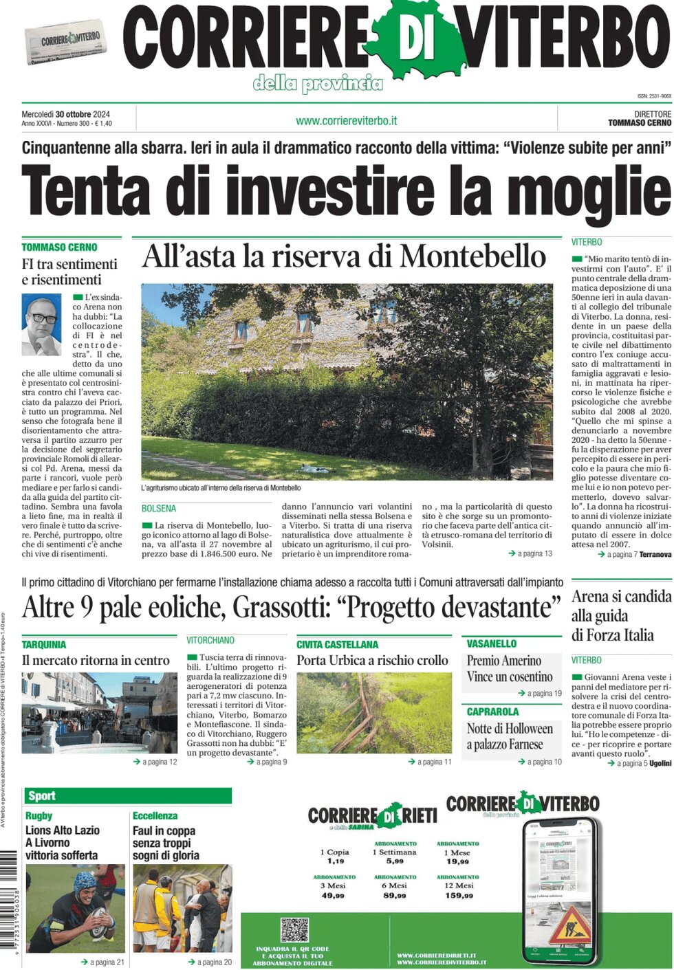 Prima Pagina Corriere di Viterbo 30/10/2024