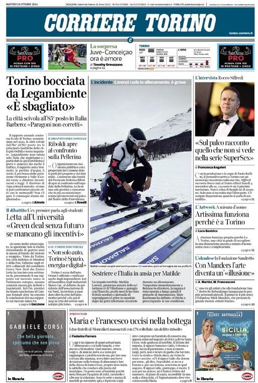 Prima Pagina Corriere Torino 30/10/2024