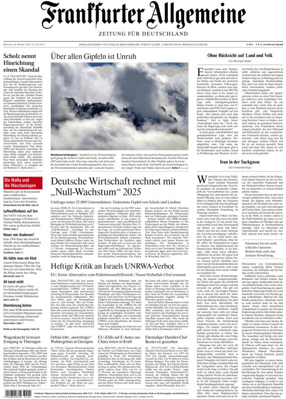 Prima Pagina Frankfurter Allgemeine Zeitung 30/10/2024