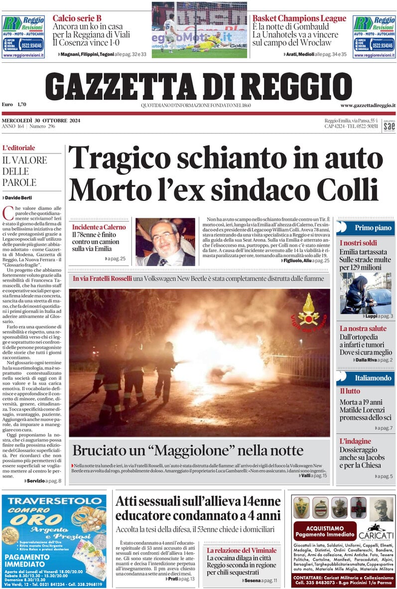 Prima Pagina Gazzetta di Reggio 30/10/2024