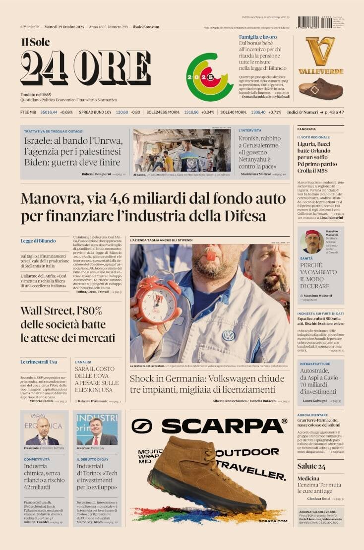 Prima Pagina Il Sole 24 Ore 30/10/2024